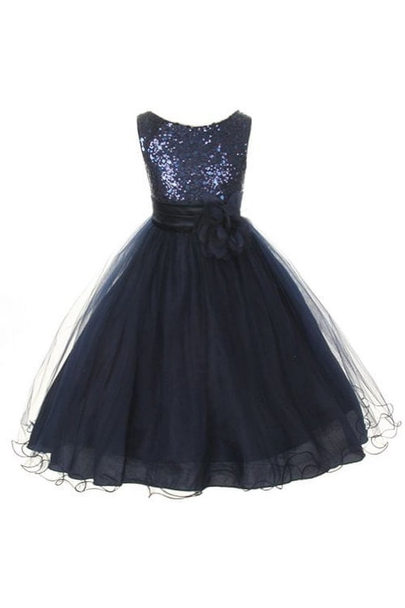 Girls 10 Navy Sequin Double Mesh Flower Girl Dress