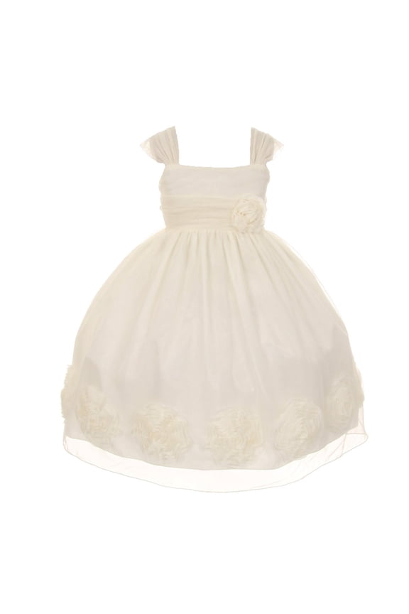Little Girls Ivory Large 3D Mesh Flower Girl Dress 2