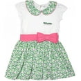 thumbnail image 1 of Kids Dress Baby Girl Overall Print Shamrock Short Sleeve Dress with Pink Bow, 1 of 3