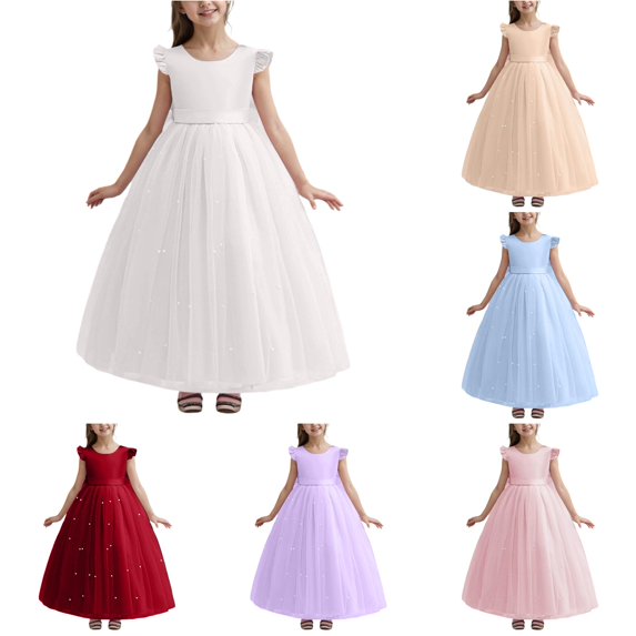 Kids Dress Elegant Bow Knot Gown Fashion Beautiful Mesh Tulle for Formal Comfortable Dress Set