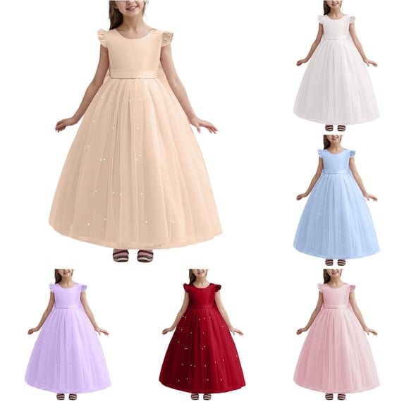 Kids Dress Elegant Bow Knot Gown Fashion Beautiful Mesh Tulle for Formal Comfortable Dress Set
