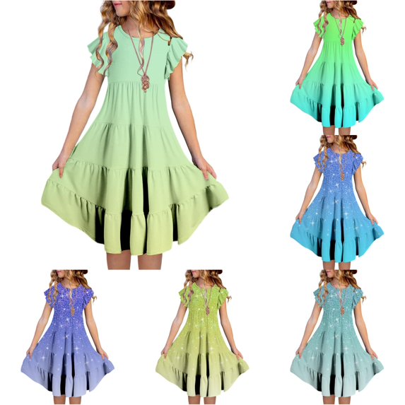 Kids Dress Ruffled Layered Fashion Beautiful Pretty for Summer and Casual Comfortable Dress Set