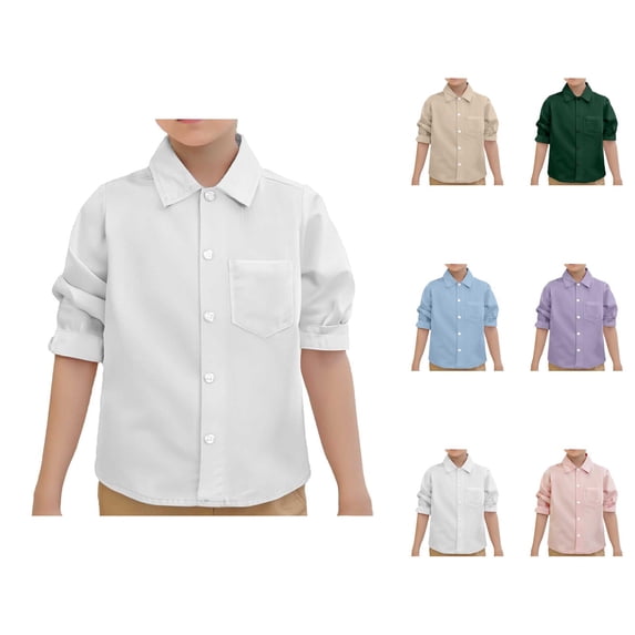 Kids Dress Shirt Long Sleeve Button Down Lapel Collar School Uniform Spring Shirts with Chest Pocket 1-9 Years