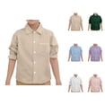 thumbnail image 1 of Kids Dress Shirt Long Sleeve Button Down Lapel Collar School Uniform Spring Shirts with Chest Pocket 1-9 Years, 1 of 6