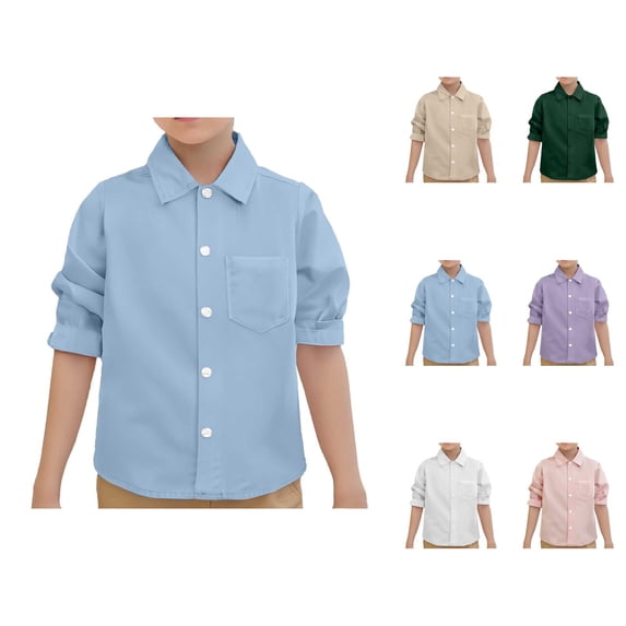 Kids Dress Shirt Long Sleeve Button Down Lapel Collar School Uniform Spring Shirts with Chest Pocket 1-9 Years