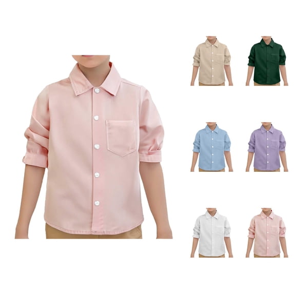 Kids Dress Shirt Long Sleeve Button Down Lapel Collar School Uniform Spring Shirts with Chest Pocket 1-9 Years