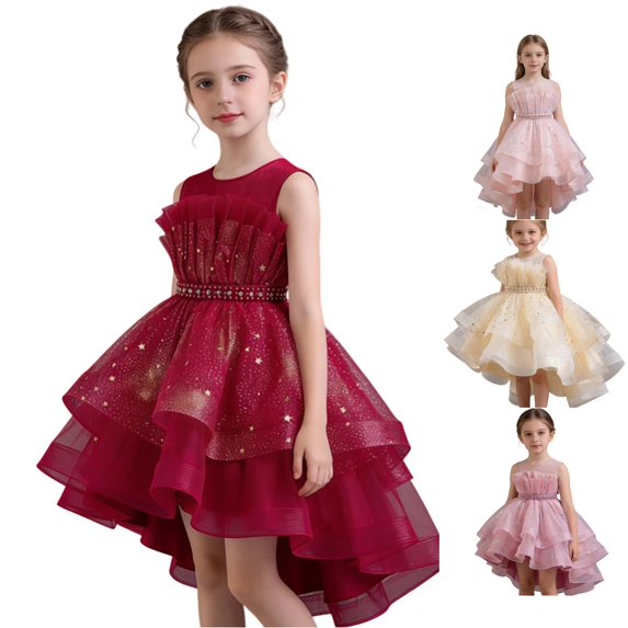Kids Dress Sleeveless Formal Gown Stylish Charming Sweet for Pageant Gentle Fancy Lightweight Dress Set