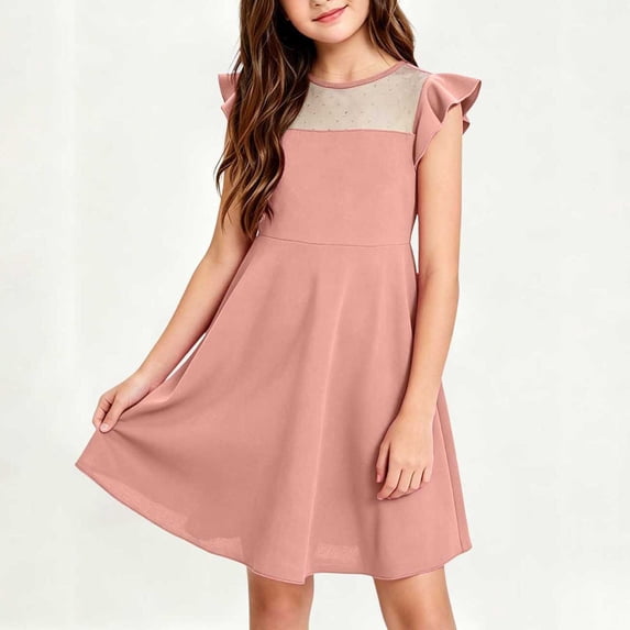 Solid Images Kids Dress, Solid Color and Sleeveless, Crew Neck and Mesh for Summer ...