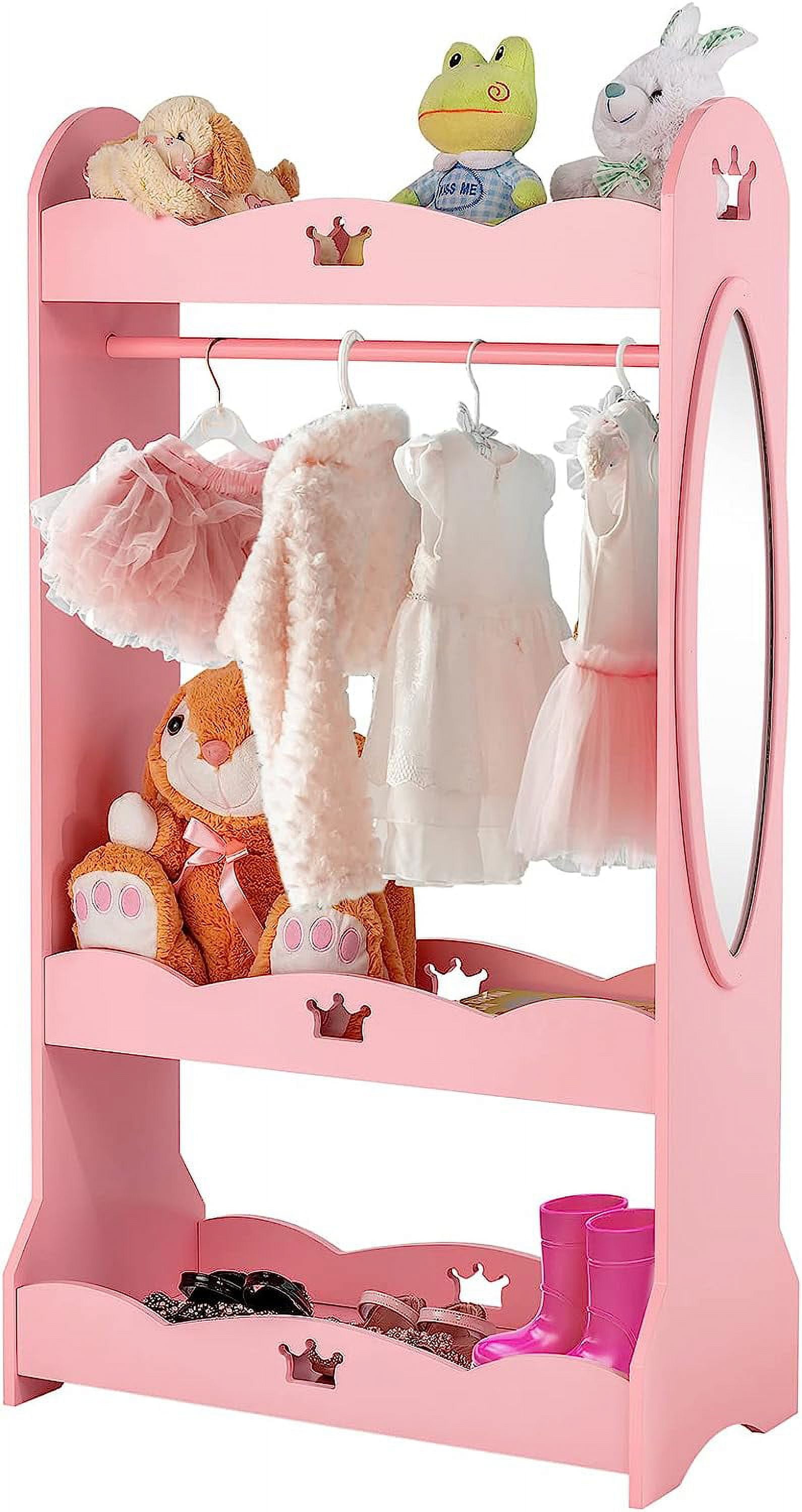 Kids Dress up Storage Wardrobe, Toddler Armoire Dresser Wardrobe w ...