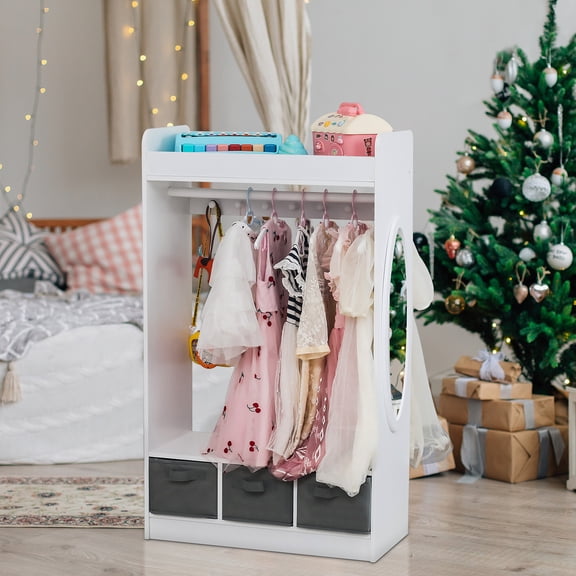Kids Dress up Storage with Mirror,Costume Closet for Kids, Open Hanging Armoire Closet,Pretend Storage Closet for Kids