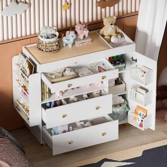 Kids Dresser with 3 Drawer for Bedroom, Wooden Dresser Chest and Toy Storage Cabinet, Drawer Dresser for Toddlers Kids Living Room, Multifunctional Chests of Drawers for Children