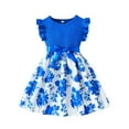 thumbnail image 1 of Kids Dresses Codkkre Dress Flowers Bowknot Ruffle Sleeves A Line Summer Round Neck Toddler Girl Dress Sky Blue 6 Years-7 Years, 1 of 5