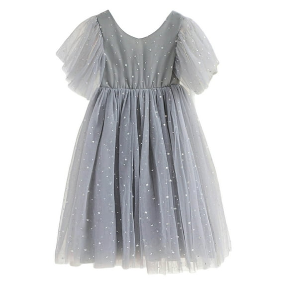 Kids Dresses Kids Mesh Formal Fashion Dress Stylish Party Leisure Spring Summer Baby Dress Light Gray 8 Years-9 Years