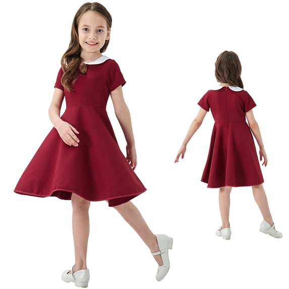 Kids Dresses Short Sleeve A Line Flowy Dresses Girl's Sundresses 7-8 Years