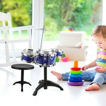 Kids Drum Set 3 Piece Toddlers Jazz Drum Kit with Stool Musical Instrument Toys for 3 4 5 6 7 Year Old Boys Girls Birthday Gift
