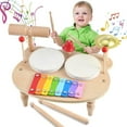 thumbnail image 1 of Kids Drum Set, 5 IN 1 Kids Musical Instruments Xylophone for Kids Toddlers, Wooden Percussion Instrument Baby Music Toys, Baby Sensory Toys Christmas Months Birthday New Year Gifts for Girls Boys, 1 of 10