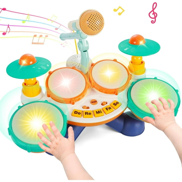 Kids Drum Set Baby Toys Toddler Drum Set Ages 13 with Microphone Musical Instruments Piano
