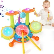 Kids Drum Set Toddler Toys for Boys Girls Kids Music Toys for Toddlers Drum Set for Kids with 2 Drumsticks and Microphone Baby Drums Toys for 1 2 3 Year Old (Pink)