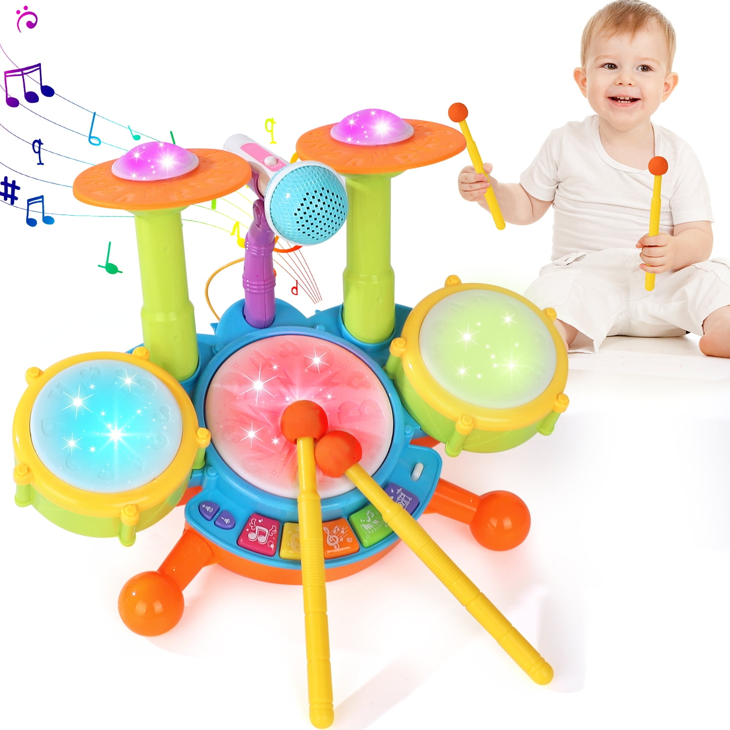 Kids Drum Set, Toddler Toys for Boys Girls, Kids Musical Toys, Drum Set for Kids, with 2 Drumsticks and Microphone, Baby Drums Toys for 1 2 3 Year Old (Green)