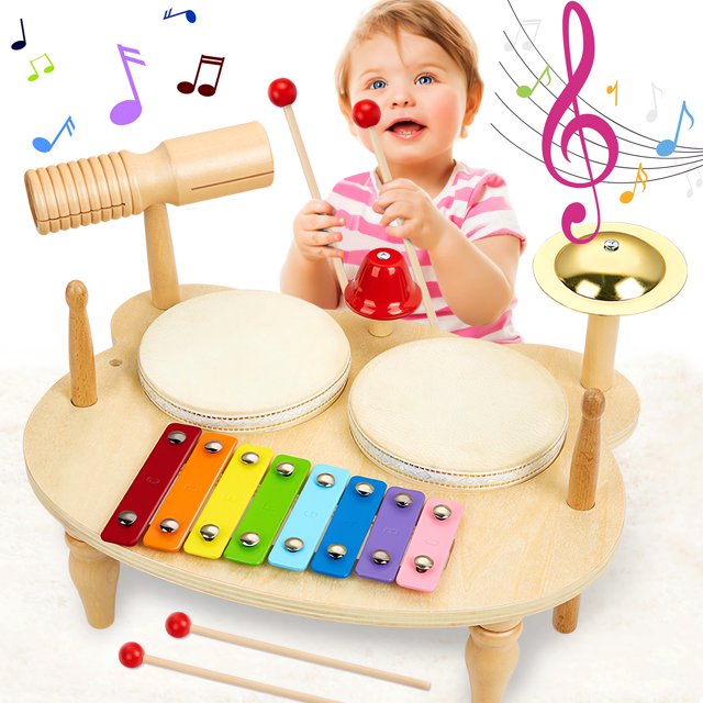 Kids Drum Set for Toddlers, Baby Music Instruments 7 in 1 Preschool