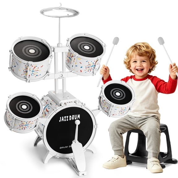 PlyEeight Kids Drum Set for Toddlers,  Fiireworks Pattern Musical Instrument Drum Set Toys for Boys Girls 4-6 5-7 Christmas Birthday Gifts