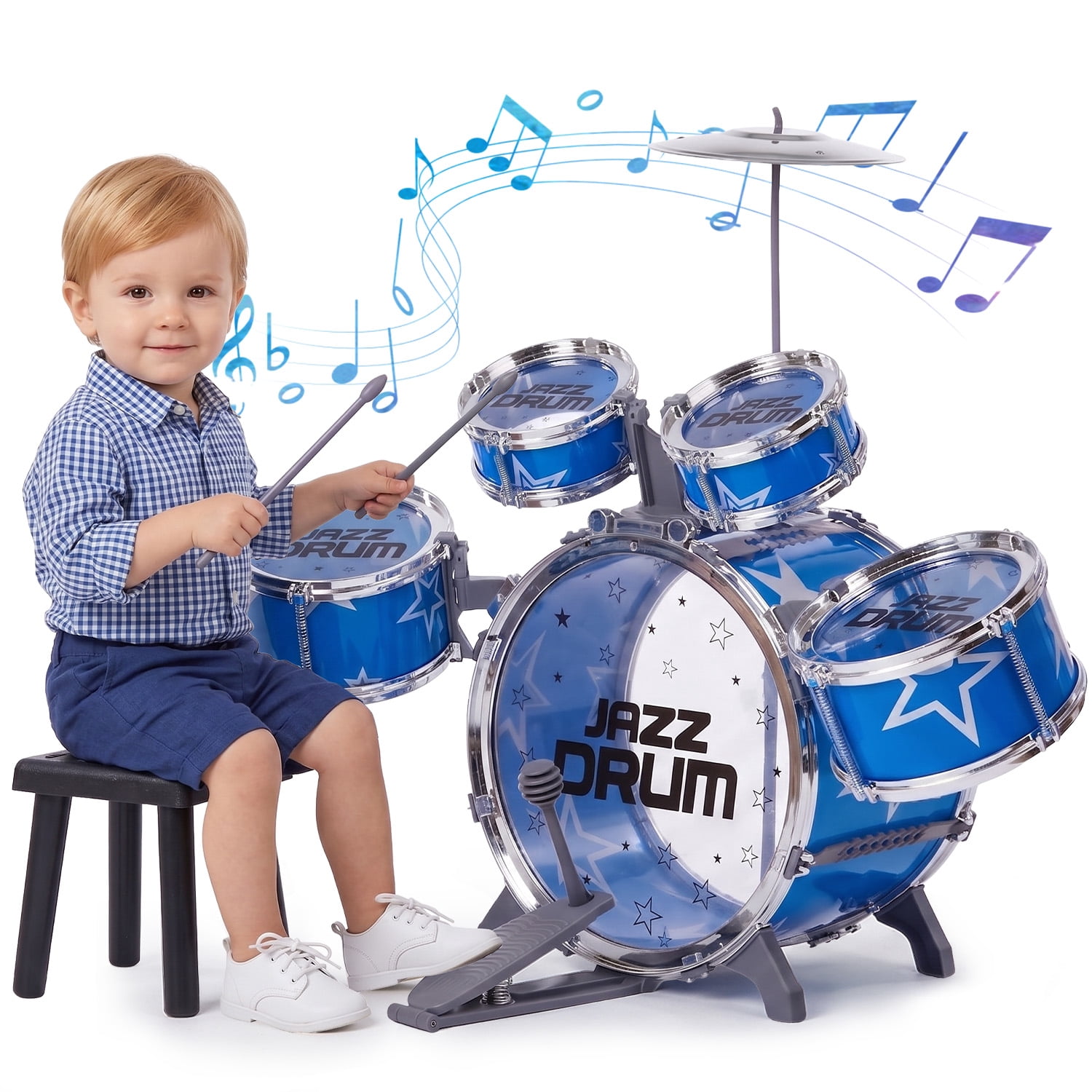Zacro Kids Drum Set for Toddlers, Jazz Drum Set Musical Instrument Toys with Stools, Percussion Beginner kit for Boys Girls Toddlers Aged 2 3 4 5