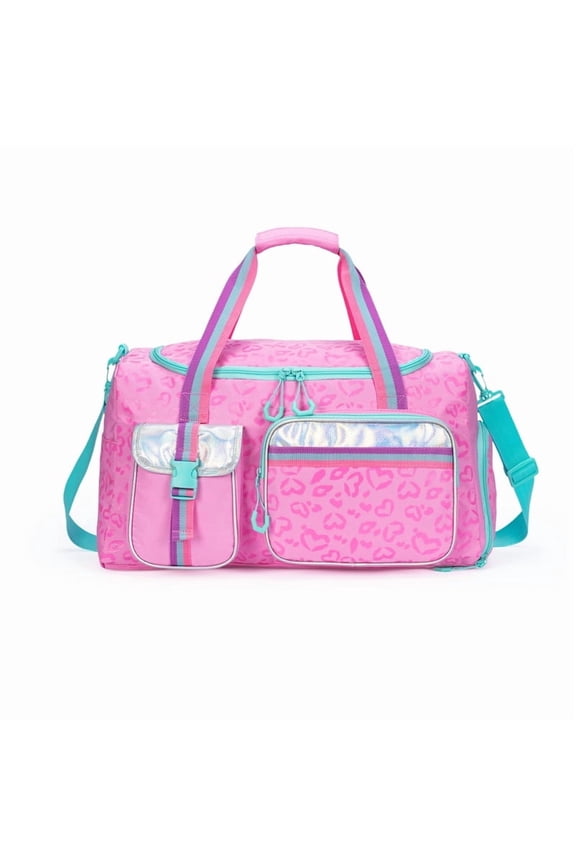 Kids Duffel Gym Bag for Dance Bag for Girls Weekender Overnight Bag with Shoe Compartment for Ages 6-12 Leopard Print