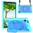 thumbnail image 1 of Kids Durable Handle Case for Samsung Galaxy Tab A7 Lite 8.7" 2021 SM-T225 / SM-T220, Silicone PC Heavy Duty Protection 360 Rotating Ring Stand/Adjustable Shoulder Strap, Mint+Blue, 1 of 8