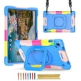 thumbnail image 1 of Kids Durable Handle Case for Samsung Galaxy Tab A9 8.7" 2023 SM-X110 / SM-X115, Silicone PC Heavy Duty Protection 360 Rotating Ring Stand/Adjustable Shoulder Strap for Tab A9, Colorful/Blue, 1 of 8