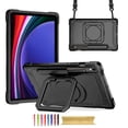 thumbnail image 1 of Kids Durable Handle Case for Samsung Galaxy Tab S9/S9 FE, Silicone PC Heavy Duty Protection 360 Rotating Ring Stand/Adjustable Shoulder Strap for Samsung Galaxy Tab S9/S9 FE, Black, 1 of 8