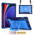 thumbnail image 1 of Kids Durable Handle Case for Samsung Galaxy Tab S9/S9 FE, Silicone PC Heavy Duty Protection 360 Rotating Ring Stand/Adjustable Shoulder Strap for Samsung Galaxy Tab S9/S9 FE, Navy+Blue, 1 of 8