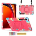 thumbnail image 1 of Kids Durable Handle Tablet Case for Samsung Galaxy Tab S9 Plus 12.4" 2023 SM-X810, Silicone PC Heavy Duty Protection [360 Rotating Ring Stand/Adjustable Shoulder Strap] for Tab S9 FE+, Rose/Colorful, 1 of 8