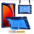 thumbnail image 1 of Kids Durable Handle Tablet Case for Samsung Galaxy Tab S9 Plus 12.4" 2023 SM-X810, Silicone PC Heavy Duty Protection [360 Rotating Ring Stand/Adjustable Shoulder Strap] for Tab S9 FE+, Navy+Blue, 1 of 8