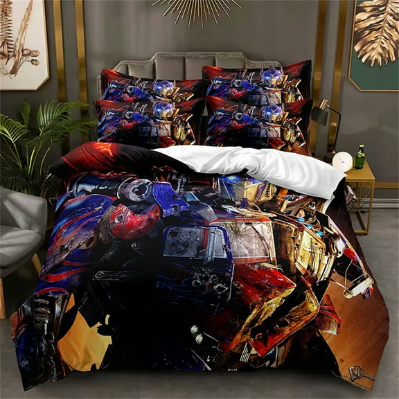 Kids Duvet Cover Set 3 Pieces Bumblebee Optimus Prime Bedding Set Full Size Lightweight Quilt Cover with 2 Pillow Shams