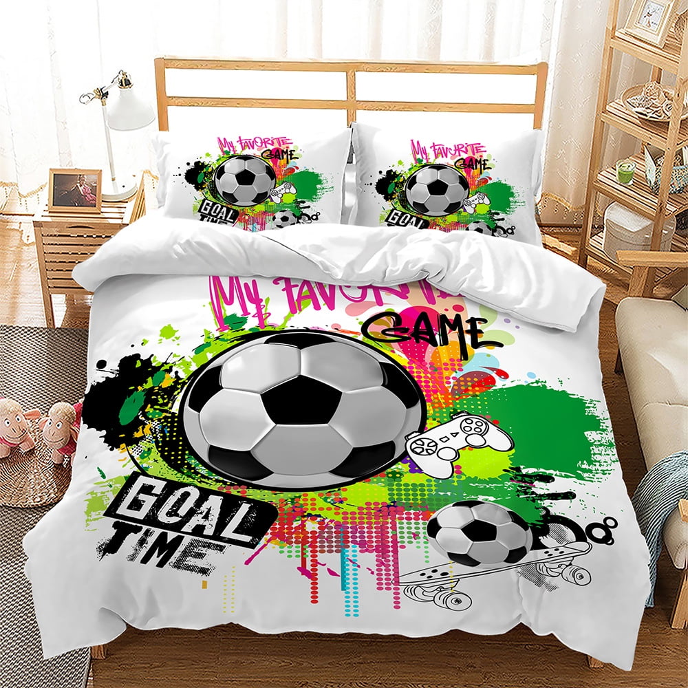 Kids Duvet Cover Set for Boys Girls Teens Sports Themed Bedding Set