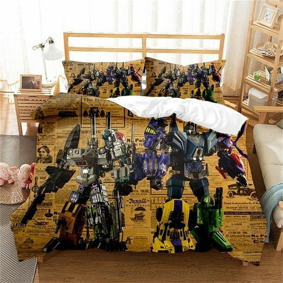 Kids Duvet Cover Set Bumblebee Optimus Prime Quilt Cover for All Season Light-Weight Bedding Duvet Cover with Pillowcase