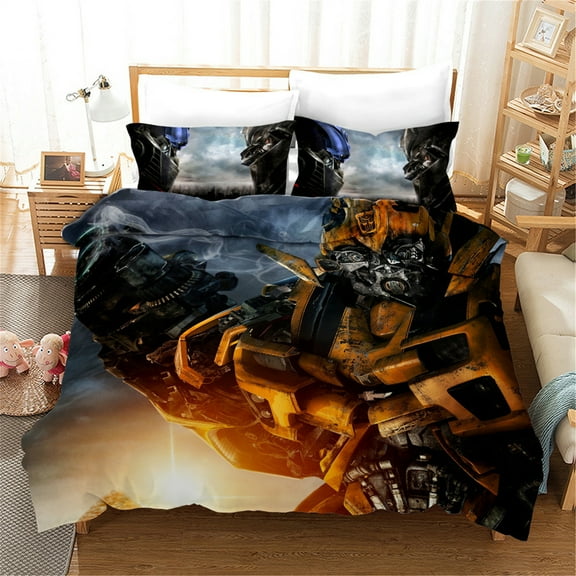 Kids Duvet Cover Set Bumblebee Optimus Prime Quilt Cover for All Season Light-Weight Bedding Duvet Cover with Pillowcase
