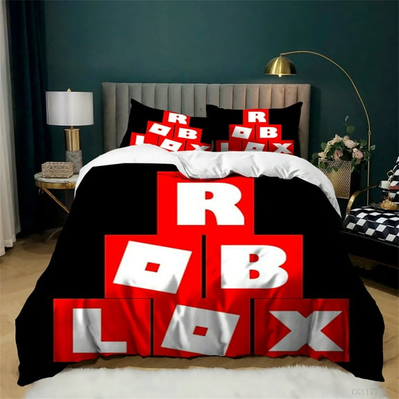 Kids Duvet Cover Sets 3 Pieces Roblox Bedding Set Queen Size Soft and Breathable Comforter Cover with Zipper Closure