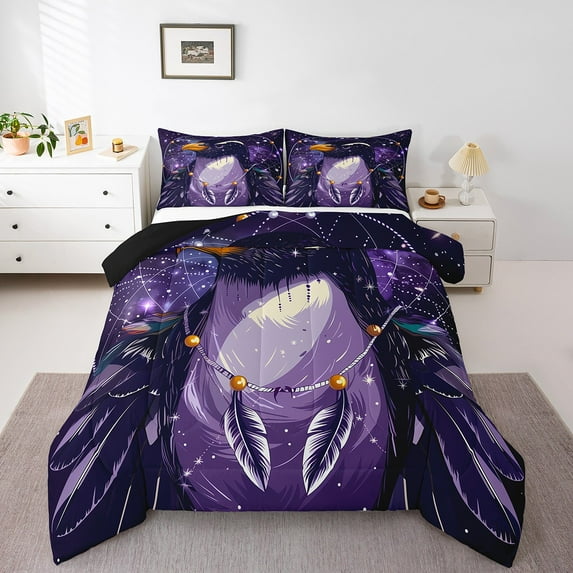 Eagle Down Comforter,Boho Dreamcatcher Comforter Set,Tribal Crow Bird with Wings Bedding Comforter Sets,Sparkle Starry Sky Stars Galaxy Bedding for Bedroom Decor