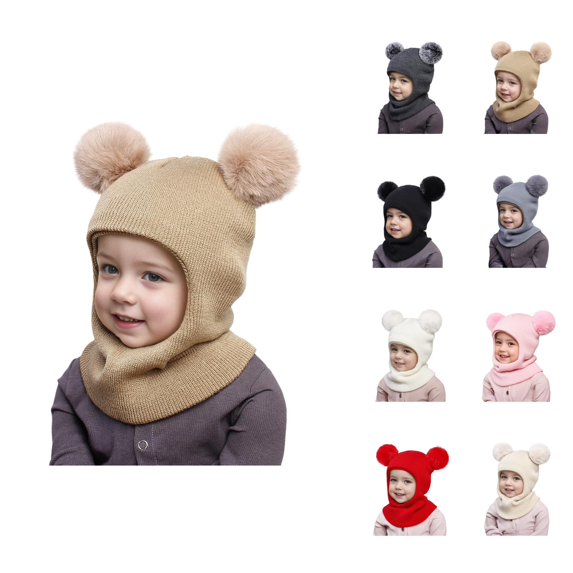 Kids Earflap Knit Hat Soft Warm Knit with Twin Pom Pom Design Soft Warm Ear Warmer Hat for Toddler Boys Girls Skiing School and Snow Play Kids Cold Weather Gear