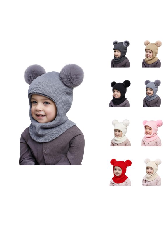 Kids Earflap Knit Hat Soft Warm Knit with Twin Pom Pom Design Soft Warm Ear Warmer Hat for Toddler Boys Girls Skiing School and Snow Play Kids Cold Weather Gear
