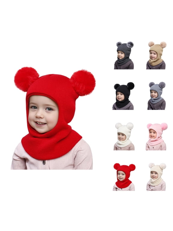 Kids Earflap Knit Hat Soft Warm Knit with Twin Pom Pom Design Soft Warm Ear Warmer Hat for Toddler Boys Girls Skiing School and Snow Play Kids Cold Weather Gear