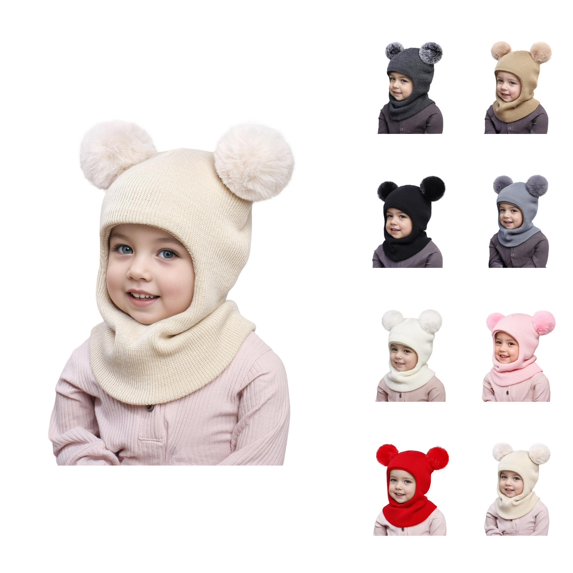 Kids Earflap Knit Hat Soft Warm Knit with Twin Pom Pom Design Soft Warm Ear Warmer Hat for Toddler Boys Girls Skiing School and Snow Play Kids Cold Weather Gear