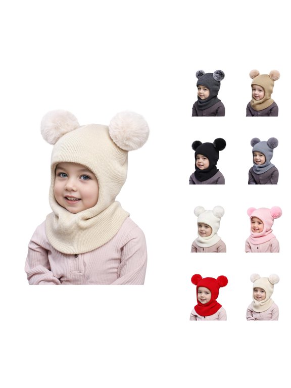Kids Earflap Knit Hat Soft Warm Knit with Twin Pom Pom Design Soft Warm Ear Warmer Hat for Toddler Boys Girls Skiing School and Snow Play Kids Cold Weather Gear