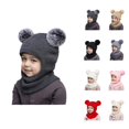 thumbnail image 1 of Kids Earflap Knit Hat Soft Warm Knit with Twin Pom Pom Design Soft Warm Ear Warmer Hat for Toddler Boys Girls Skiing School and Snow Play Kids Cold Weather Gear, 1 of 5