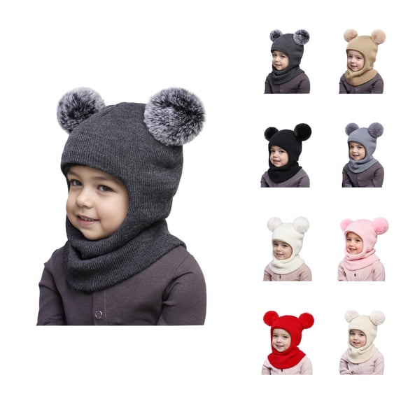 Kids Earflap Knit Hat Soft Warm Knit with Twin Pom Pom Design Soft Warm Ear Warmer Hat for Toddler Boys Girls Skiing School and Snow Play Kids Cold Weather Gear