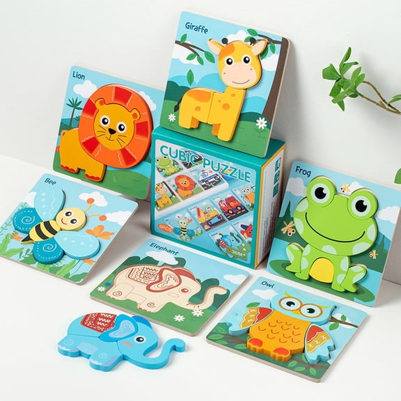 Kids Early Education Wooden Puzzle Gift Box Thick Smooth Edge Assembly Toy Safe Solid Wood Learning Puzzle for Toddlers Intellectual Development Birthday Gift