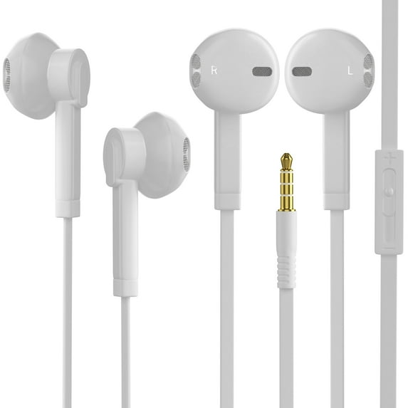 Kids Earphones with Microphone - 2 Pack New OEM Noise Isolating Stereo In-Ear Headphones with in-line Remote Control for Smartphone PC Laptop Tablet MP3, White