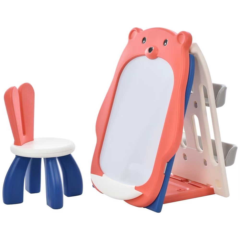 Kids Easel, Art Easel with Stool and Adjustable Whiteboard, Foldable