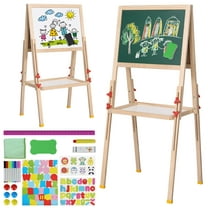 BaytoCare Kids Wooden Art Easel, Dry Erase Board & Chalkboard